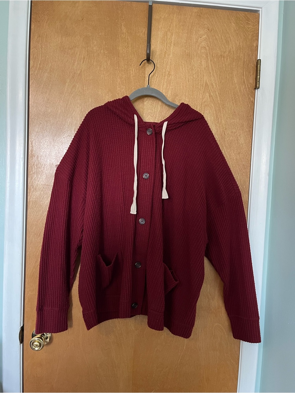 Torrid Hooded Button-Front Sweater Cardigan with Pockets in Burgundy | Size 3